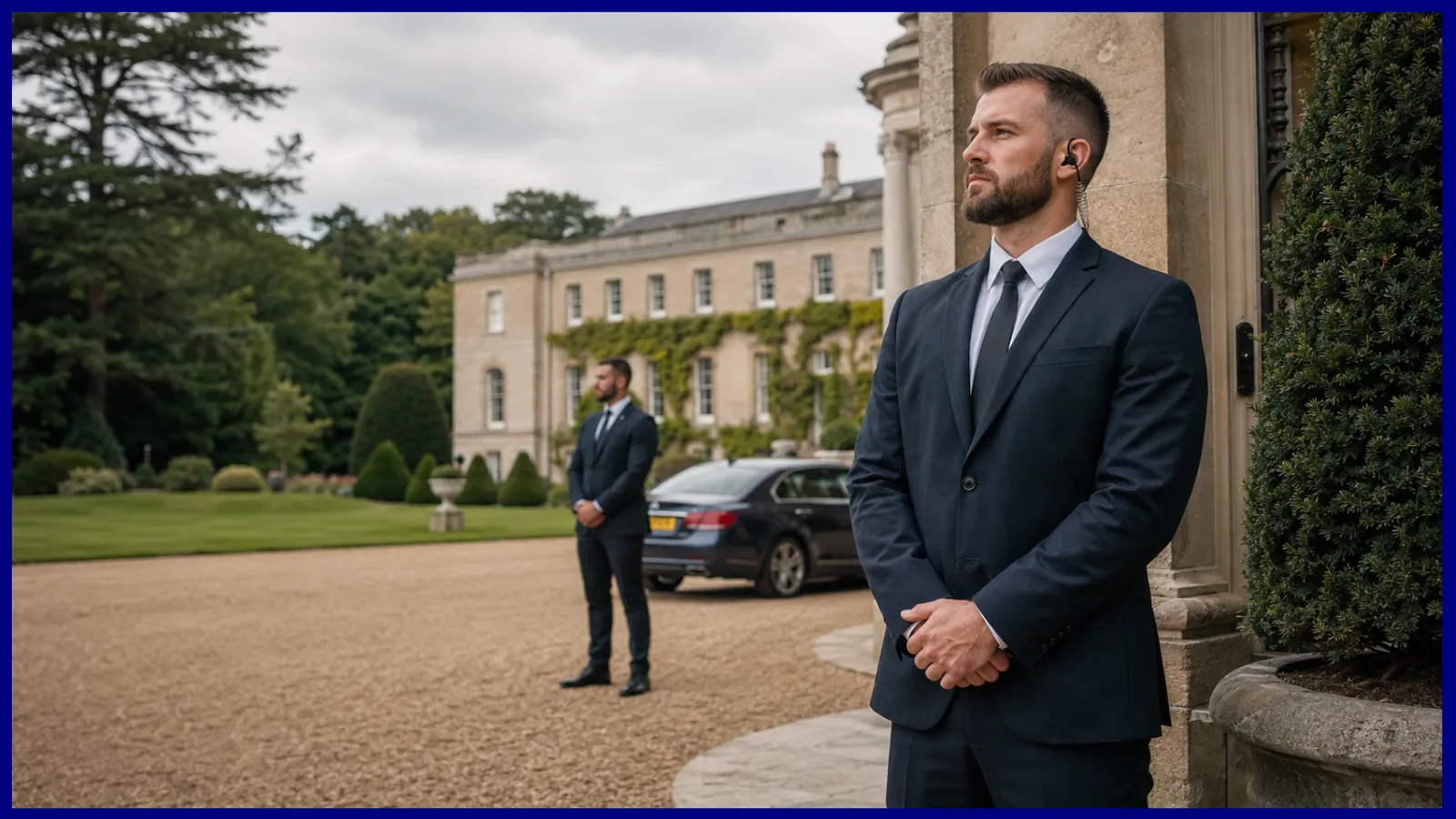 SIA-licensed event security officers on duty at a Kent castle wedding marquee in the Garden of England