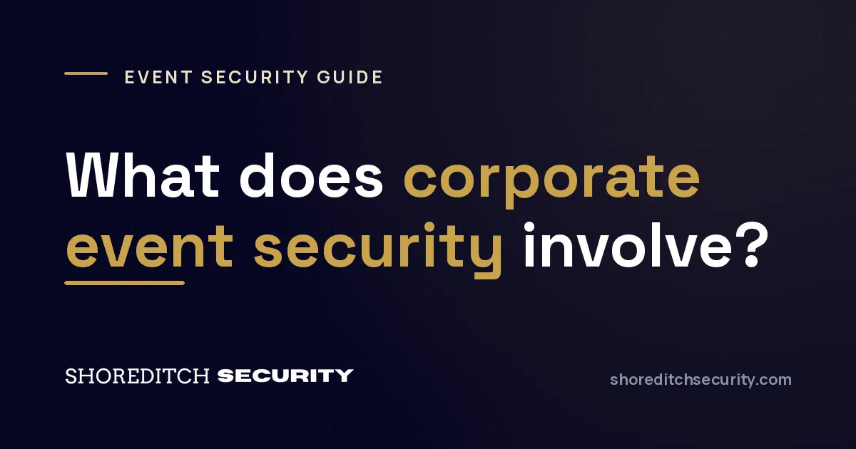 Shoreditch Security cover graphic titled 'What does corporate event security involve?'